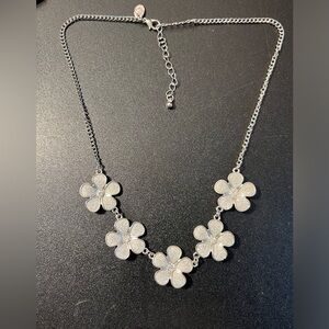 Charming Charlie Silver Tone Five Flower Rhinestone Textured Necklace